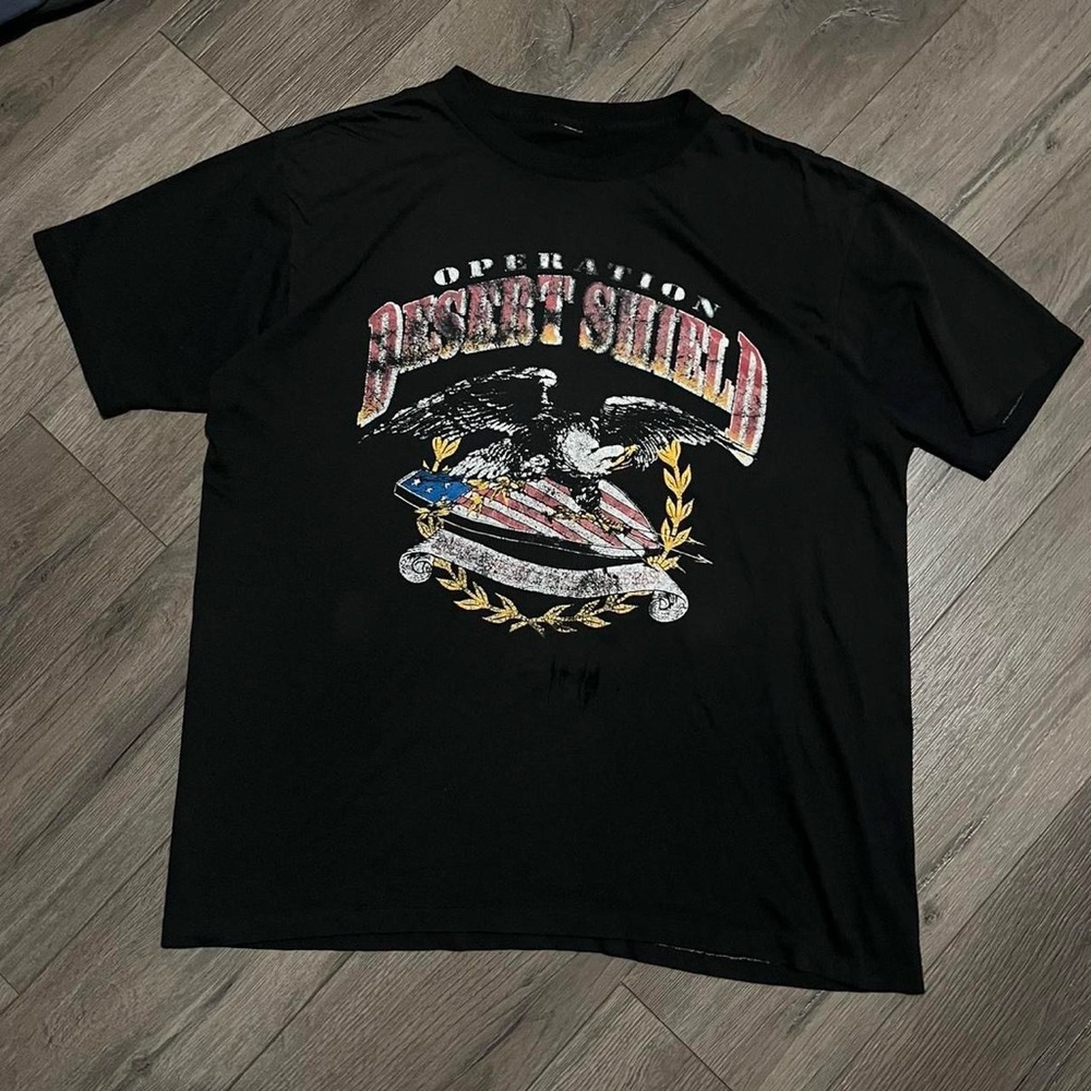 VINTAGE 90s American Operation Desert Shield black military single stitch tshirt